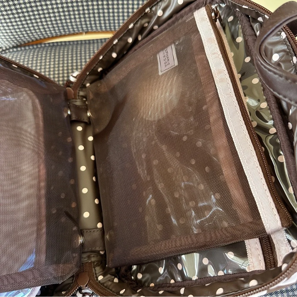 Stephanie Johnson Brown and Pale Pink Heart ML Traveler Cosmetics Case